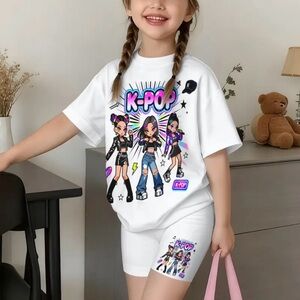 K-POP Graphic Tee & Shorts Set - White